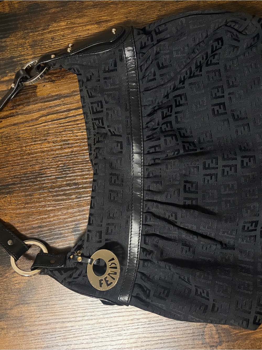 Fendi Black Shoulder Bag with Gold Charm